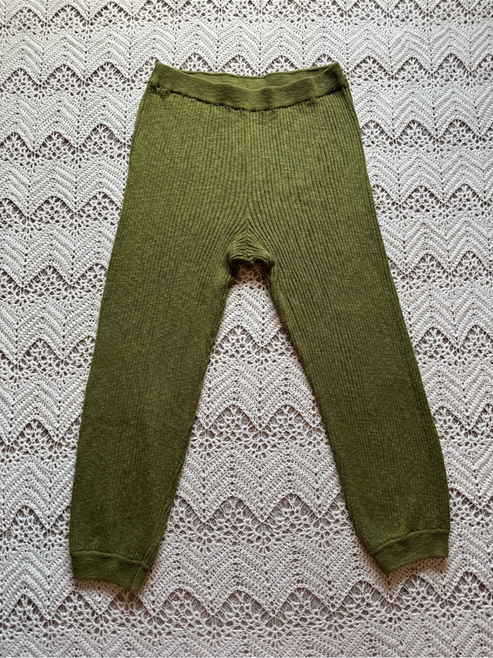 Free People Beach Moss Olive Green Wide Rib Knit Sweater Pants Lounge Boho Large